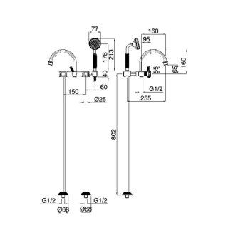 Напольный смеситель для ванны с ручным душем Cezares APHRODITE-VDP-03/24-M